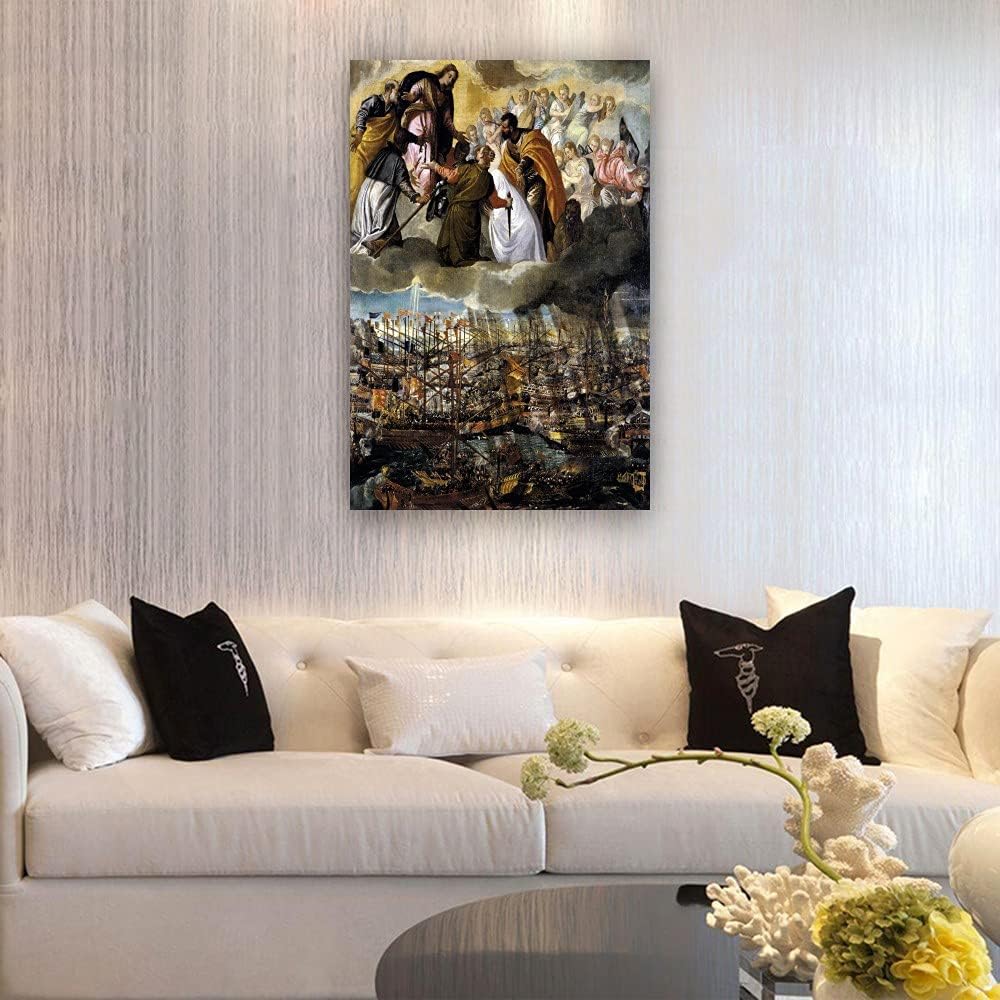 Battle of Lepanto Painting: Paolo Veronese Mannerism Art for Home Decor (16x24 inch, Framed)