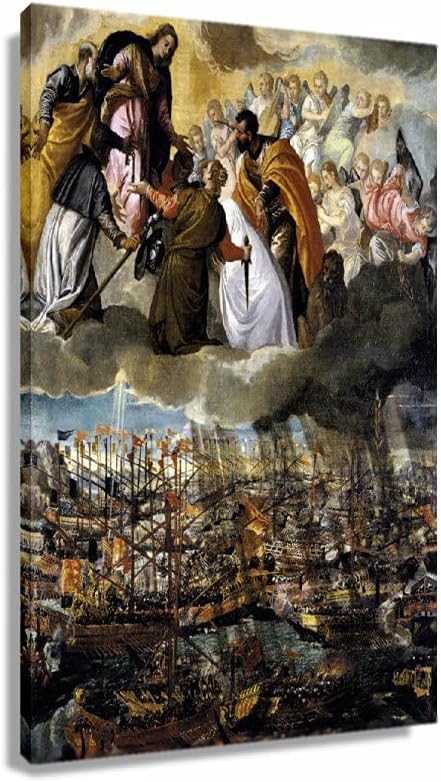 Battle of Lepanto Painting: Paolo Veronese Mannerism Art for Home Decor (16x24 inch, Framed)