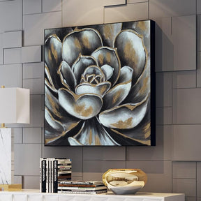 Abstract Textured Flower Oil Painting: Golden Pink 3D Blossom Wall Art (24x24 Inch, Ready to Hang)