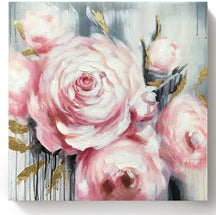 Abstract Textured Flower Oil Painting: Golden Pink 3D Blossom Wall Art (24x24 Inch, Ready to Hang)