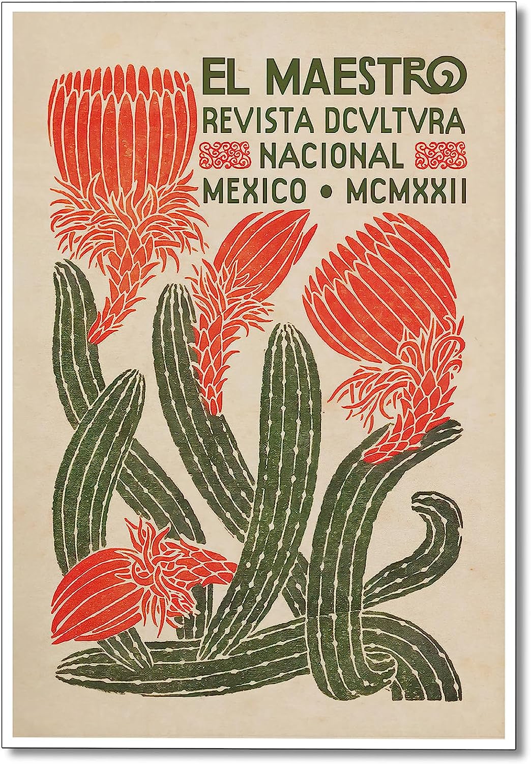 Mexican Cactus Canvas Wall Art: Vintage Southwestern Botanical Succulent Poster for Bedroom Decor (12x16in, Unframed)