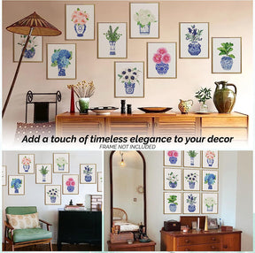 Blue and White Chinoiserie Wall Art: Elegant Porcelain Decor Prints (8x10, UNFRAMED)