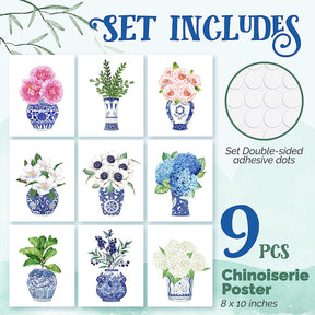 Blue and White Chinoiserie Wall Art: Elegant Porcelain Decor Prints (8x10, UNFRAMED)