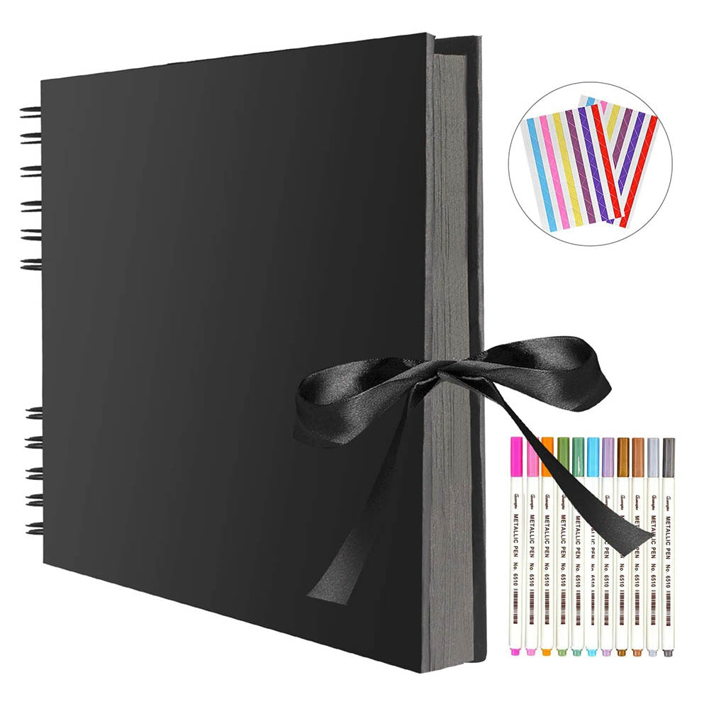 DIY Scrapbooking Photo Album: 80 Black Pages, A4 Craft Paper