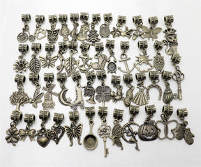 Set of 50 European Vintage Silver Designer Charms: Personalize Your Style with DIY Jewelry Making