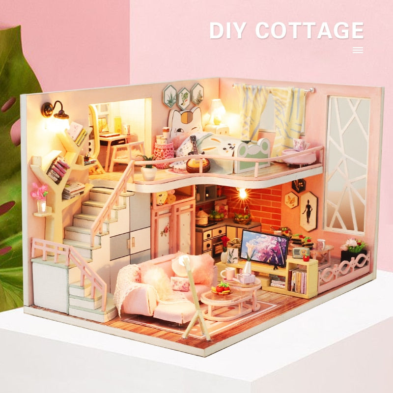 CUTEBEE Kids Toys Dollhouse with Furniture Assemble Wooden Miniature Doll House Diy Dollhouse Puzzle Toys For Children