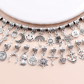 Set of 50 European Vintage Silver Designer Charms: Personalize Your Style with DIY Jewelry Making