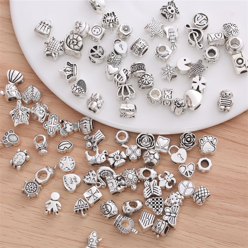 60 Pcs/Set Retro Metal Beads for Women's Bracelets: Various Styles, Fashion Jewelry Making Charms (DIY)