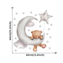 Cartoon Teddy Bear Sleeping on the Moon and Stars Wall Stickers for Kids Room Baby Room Decoration Wall Decals Room Interior