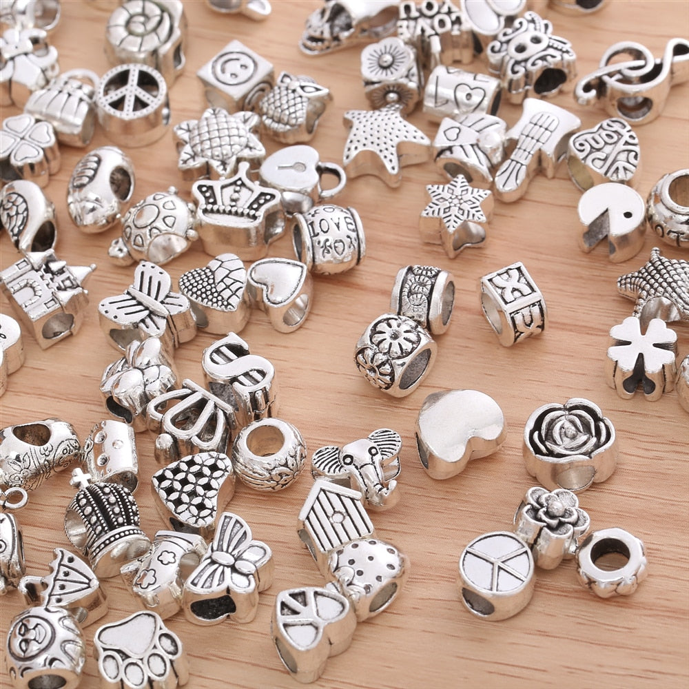 60 Pcs/Set Retro Metal Beads for Women's Bracelets: Various Styles, Fashion Jewelry Making Charms (DIY)