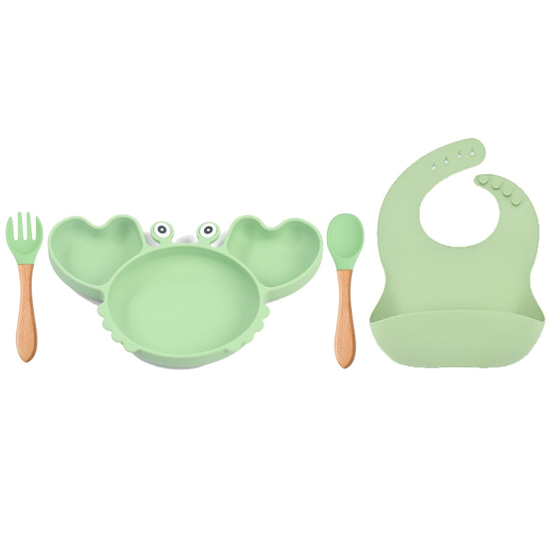 Complete Baby Feeding Set: 9Pcs Non-Slip Suction Bowl, Plate, Spoon, Bib, and Cup Set