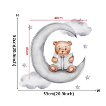 Cartoon Teddy Bear Sleeping on the Moon and Stars Wall Stickers for Kids Room Baby Room Decoration Wall Decals Room Interior