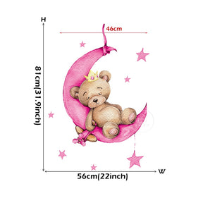 Cartoon Teddy Bear Sleeping on the Moon and Stars Wall Stickers for Kids Room Baby Room Decoration Wall Decals Room Interior