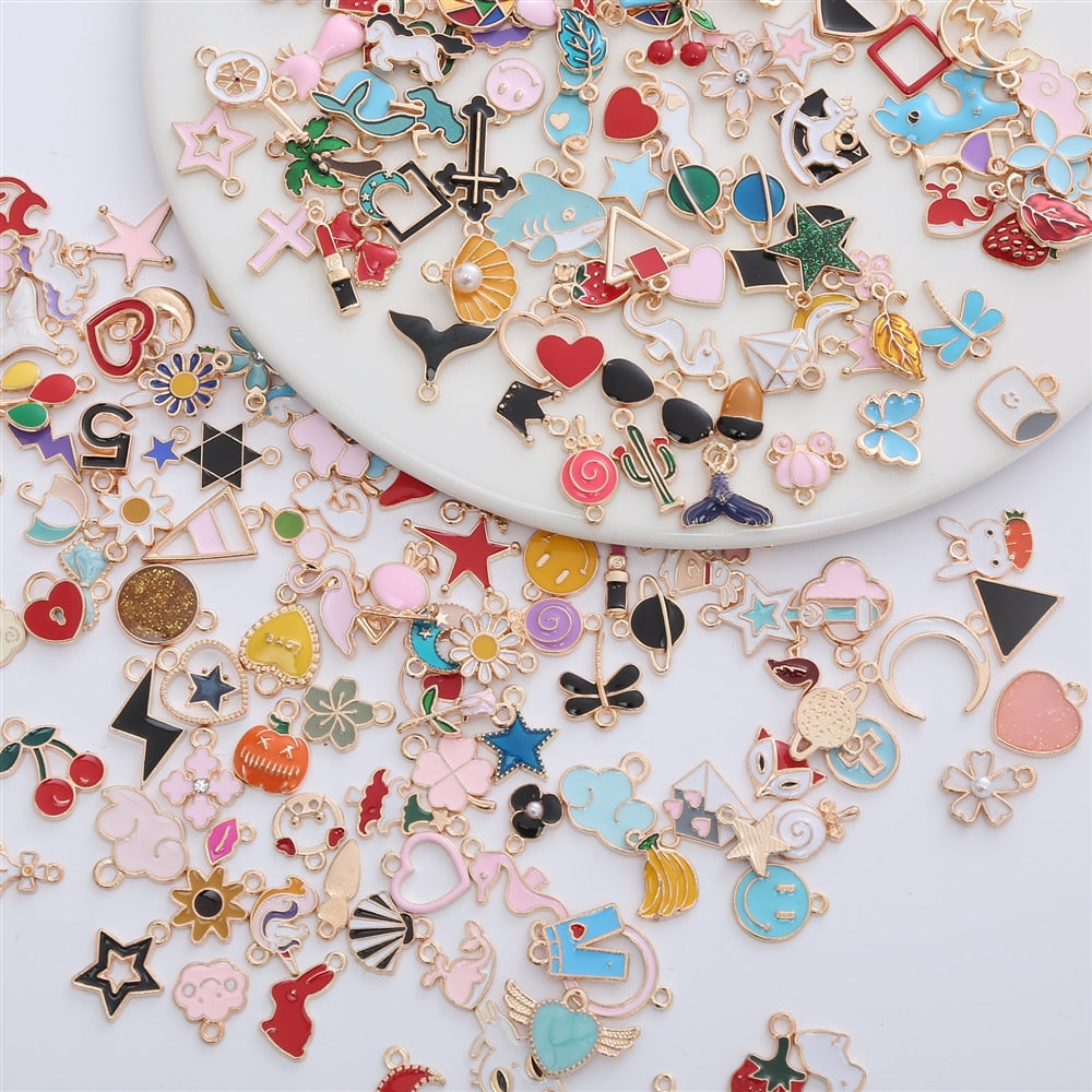 Set of 30 Colorful Resin Enamel Charms: Summer Designer Dangles for Women's Jewelry Making