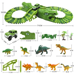 Dinosaur Electric Rail Car Track Racing Toy Set: 153pcs Bendable Race Track with Flashing Light Car, Educational Kids Gift