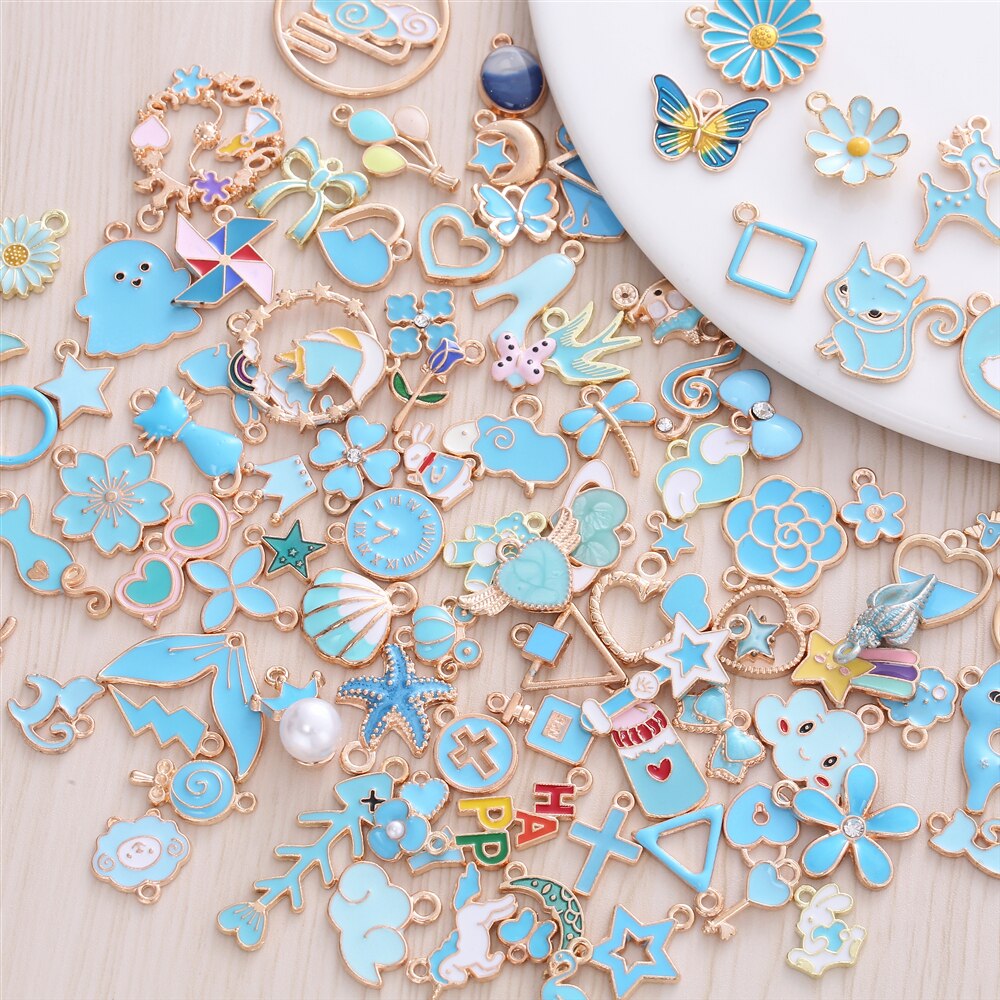 Set of 50 Colorful Enamel Designer Charms: DIY Jewelry Making for Women's Bracelets and Necklaces