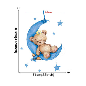 Cartoon Teddy Bear Sleeping on the Moon and Stars Wall Stickers for Kids Room Baby Room Decoration Wall Decals Room Interior