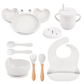 Complete Baby Feeding Set: 9Pcs Non-Slip Suction Bowl, Plate, Spoon, Bib, and Cup Set