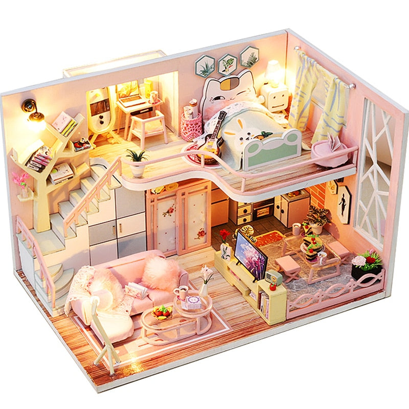 CUTEBEE Kids Toys Dollhouse with Furniture Assemble Wooden Miniature Doll House Diy Dollhouse Puzzle Toys For Children