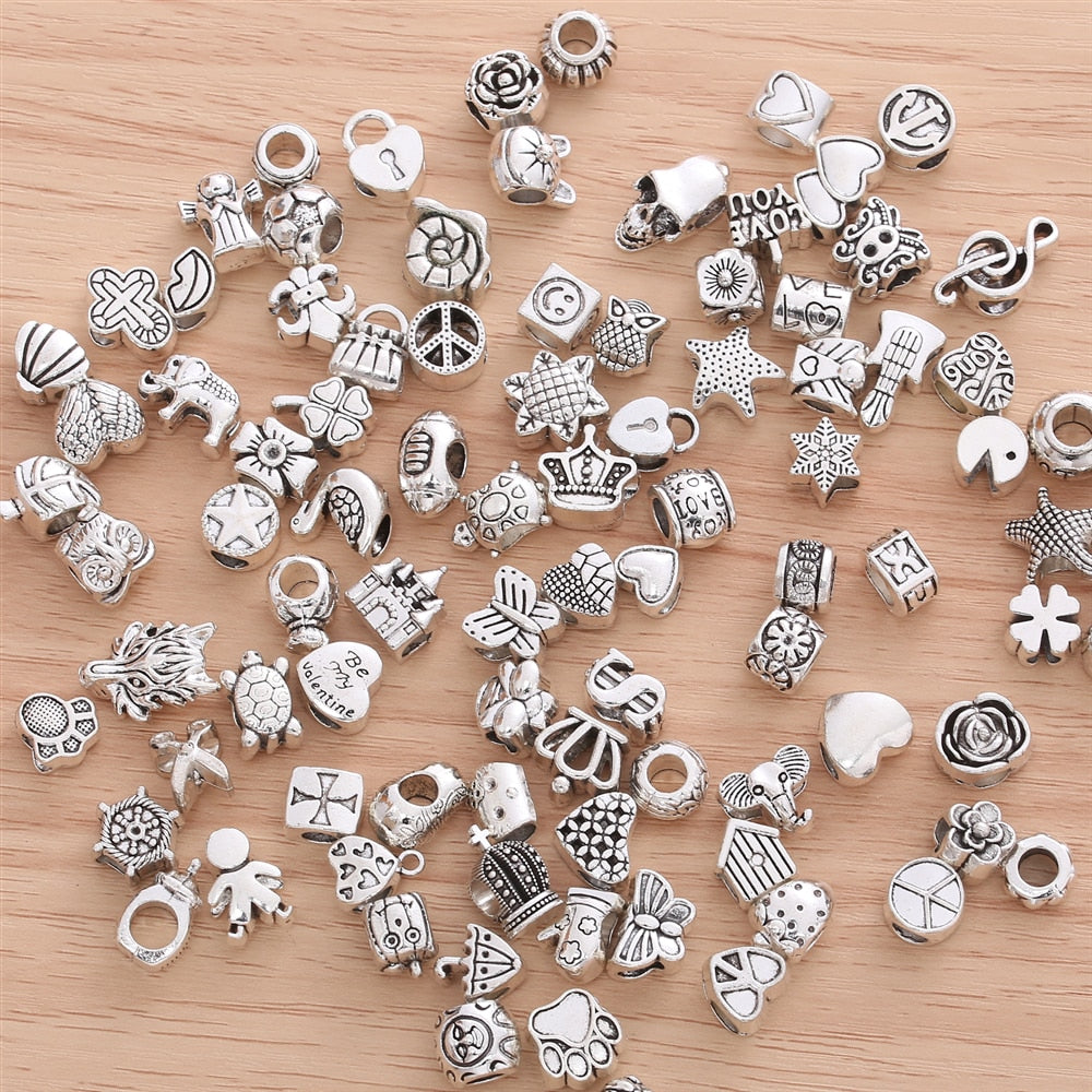 60 Pcs/Set Retro Metal Beads for Women's Bracelets: Various Styles, Fashion Jewelry Making Charms (DIY)