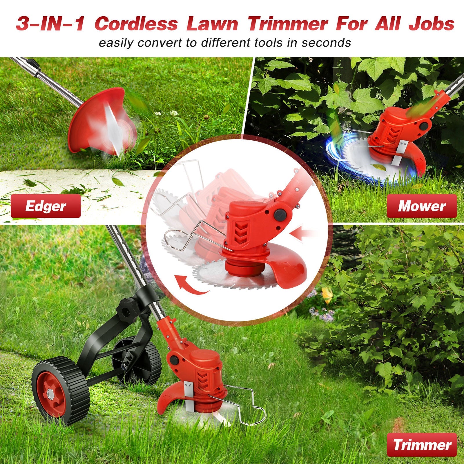 3-in-1 Cordless Lawn Trimmer